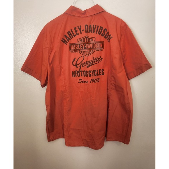 Harley Davidson Short Sleeve Button Down Shirt mens Orange Size 1W‎ NWT - Picture 2 of 6